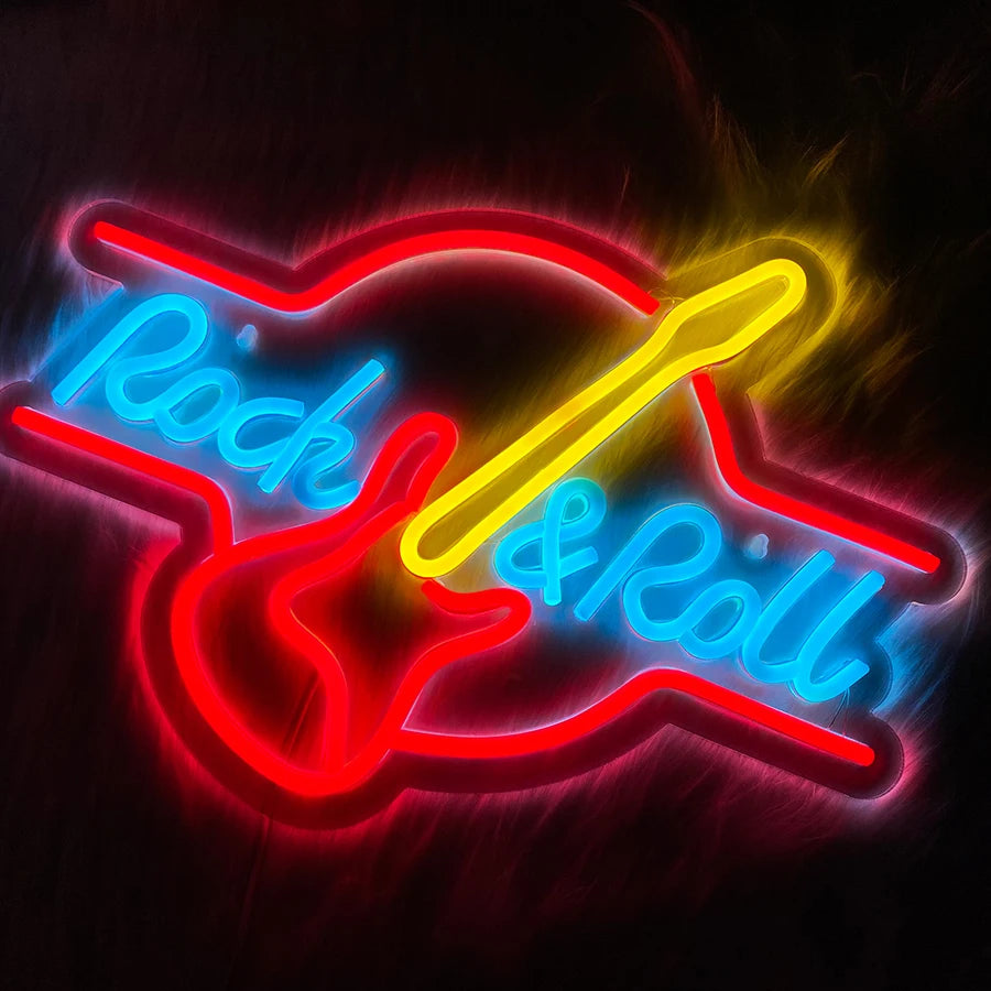 Bartender Black Rock & Roll Neon Bar Sign