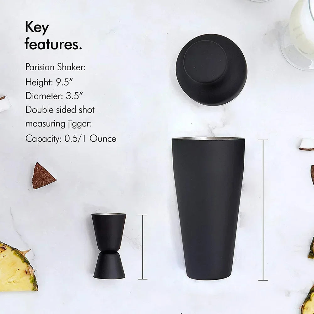 8Pcs Bartender Black Matte Black Cocktail Shaker Set