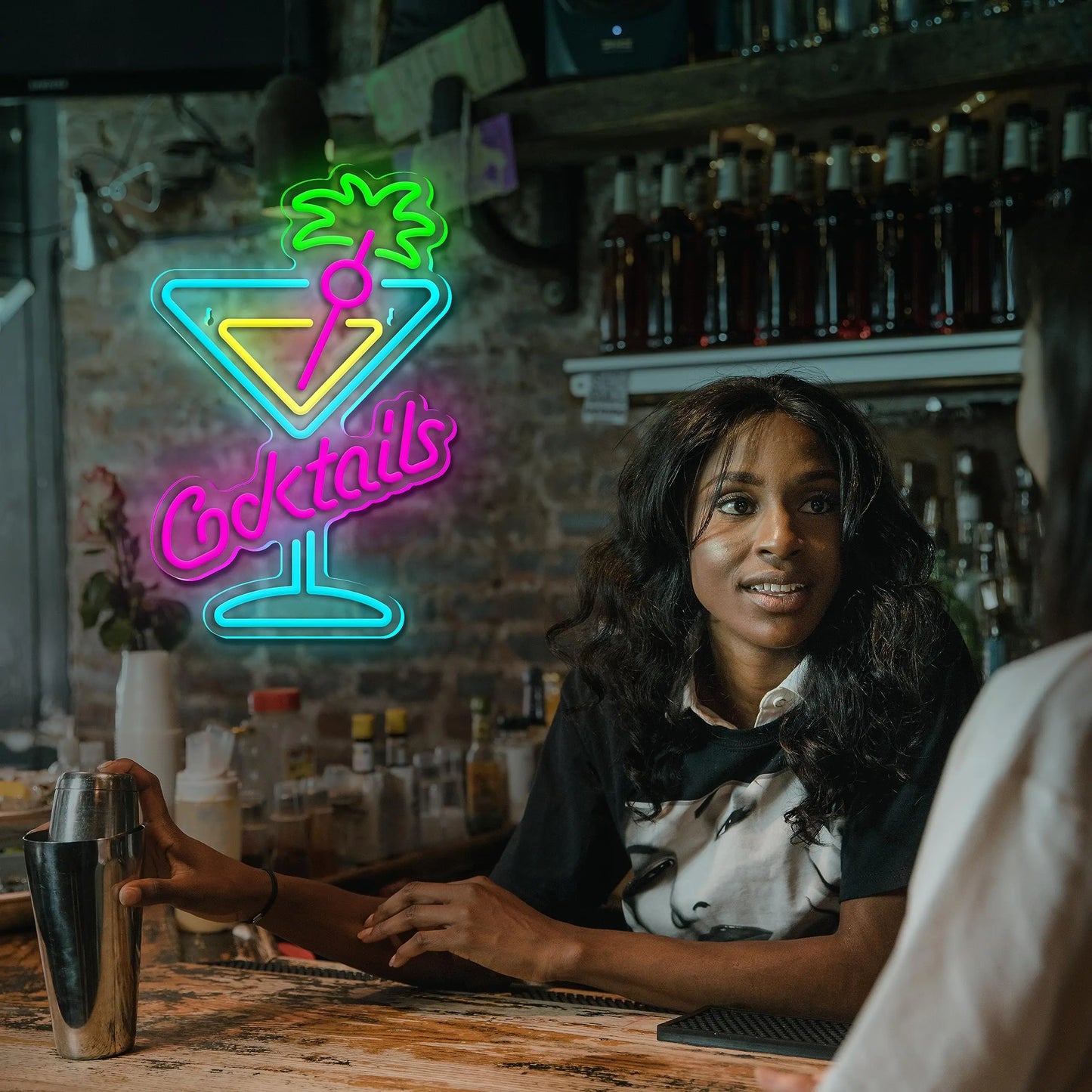Bartender Black Cocktails LED Neon Sign