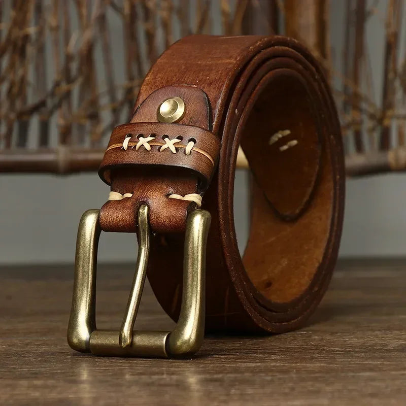 Men High Quality Genuine Leather Belt Pure Cowskin Vintage Strap