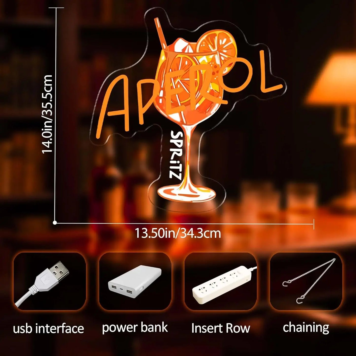 Bartender Black Aperol Spritz LED Neon Sign