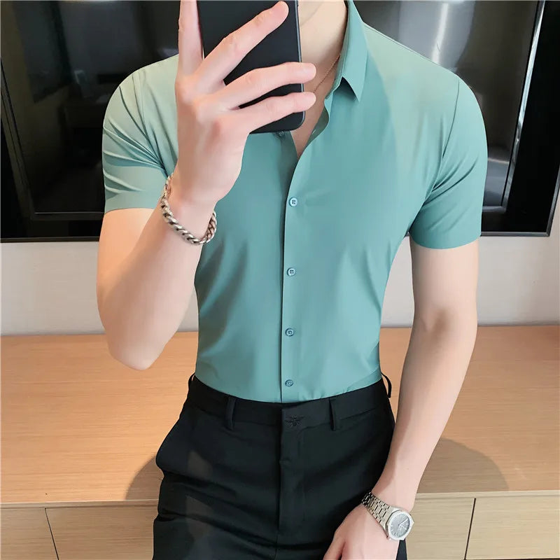 High Quality Super Elasticity Seamless Short Sleeve Shirts Men