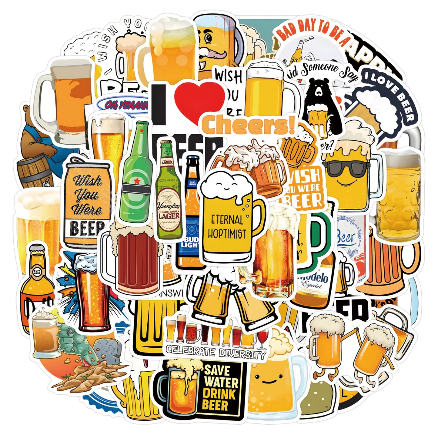 110PCS Cartoon Beer Creative Waterproof Sticker