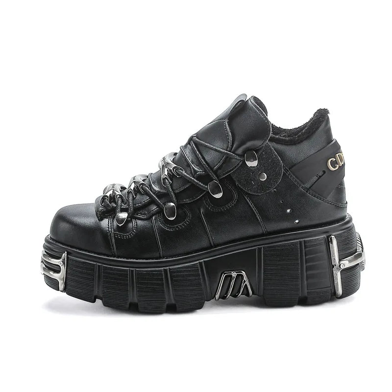 Bartender Black Platform Punk Ankle Boots
