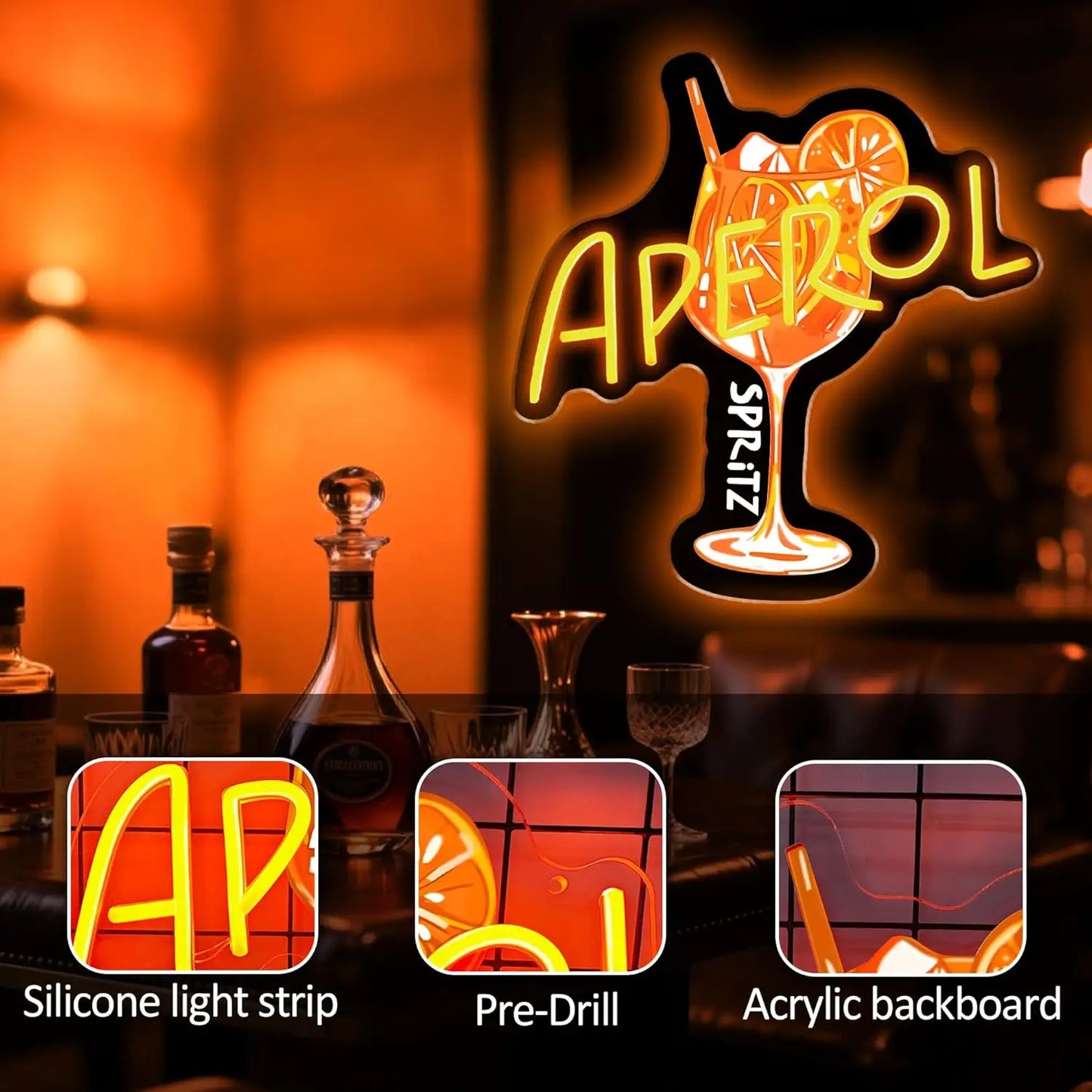 Bartender Black Aperol Spritz LED Neon Sign