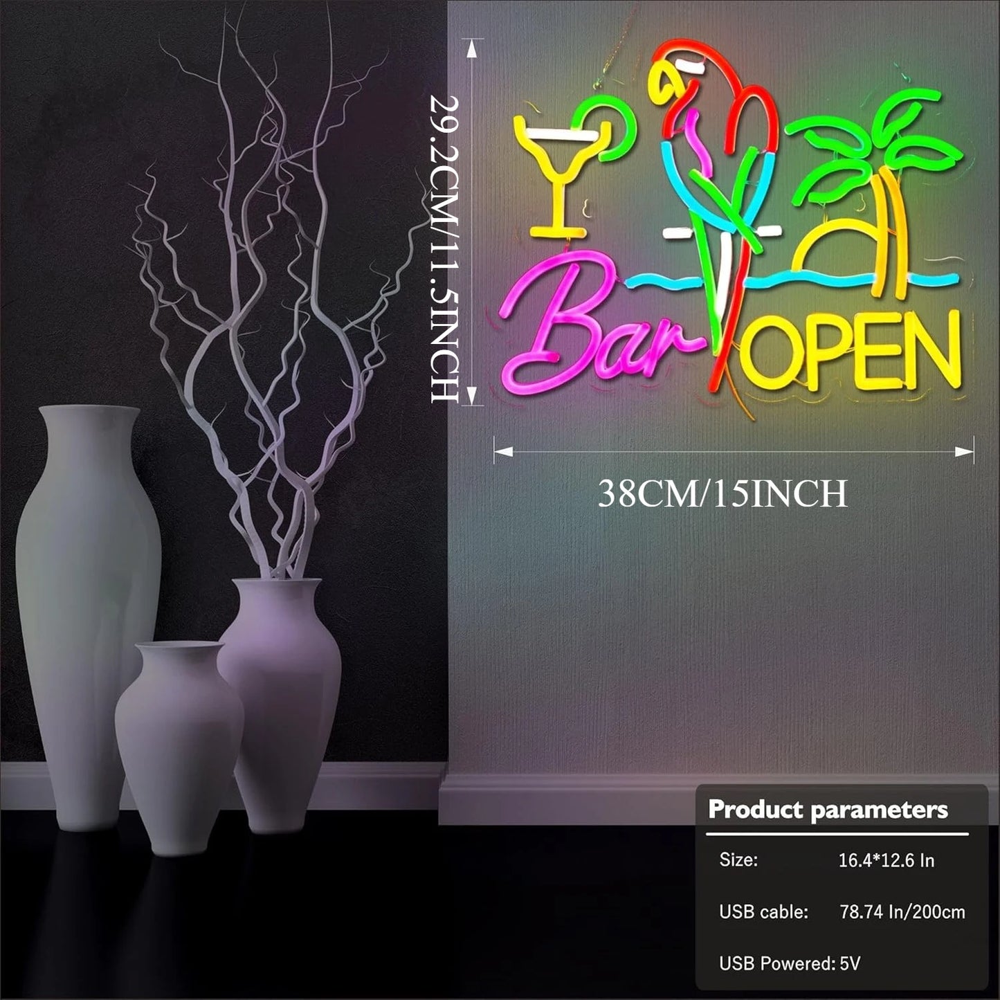 Bartender Black Bar Open LED Neon Sign