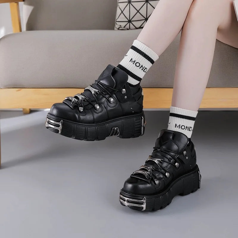 Bartender Black Platform Punk Ankle Boots