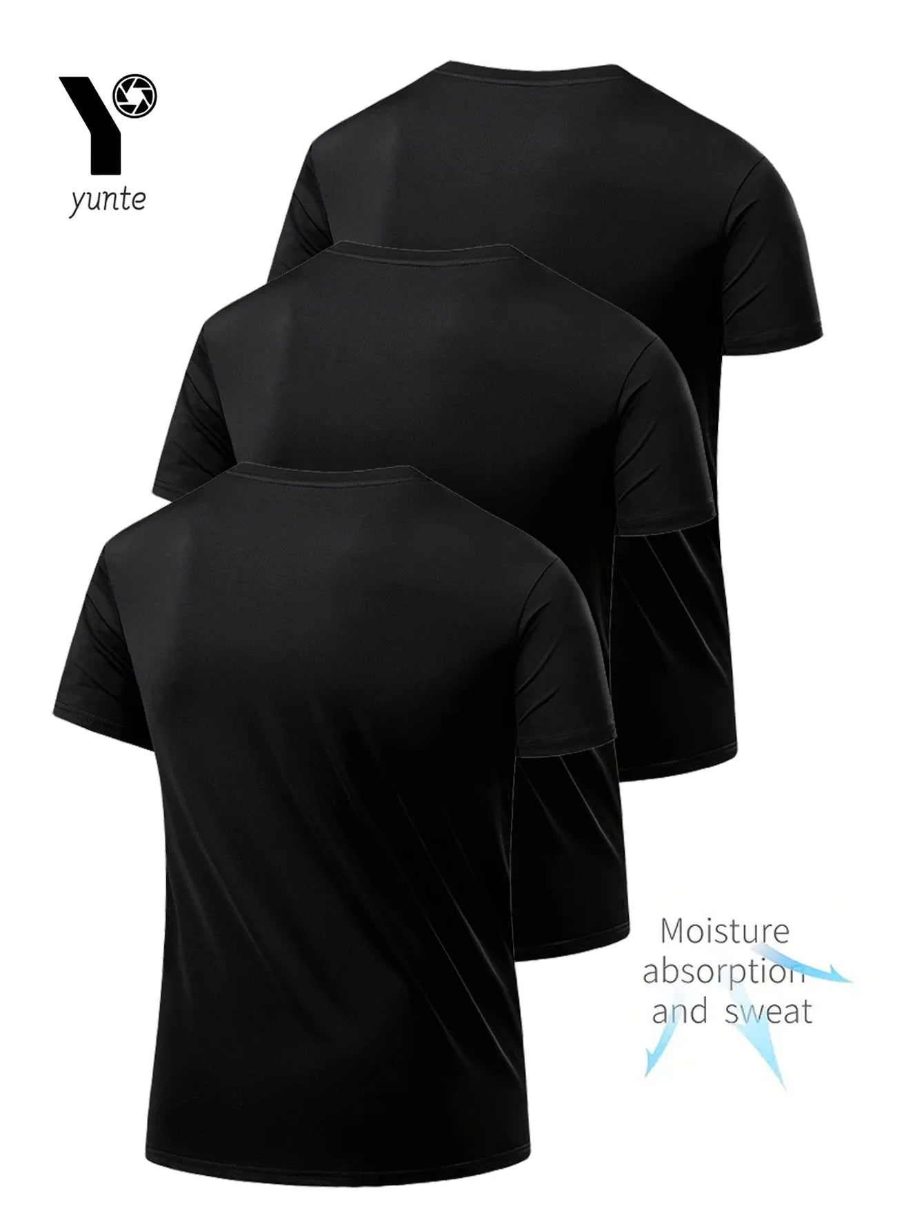 3-Piece Black Ultra-Light Men's Quick-Drying Breathable Sweat-Absorbent Shirt