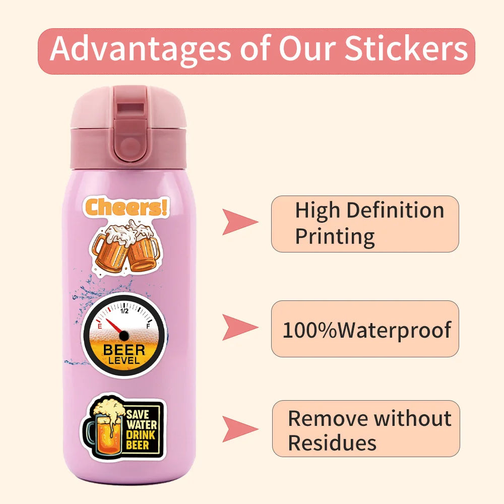 110PCS Cartoon Beer Creative Waterproof Sticker