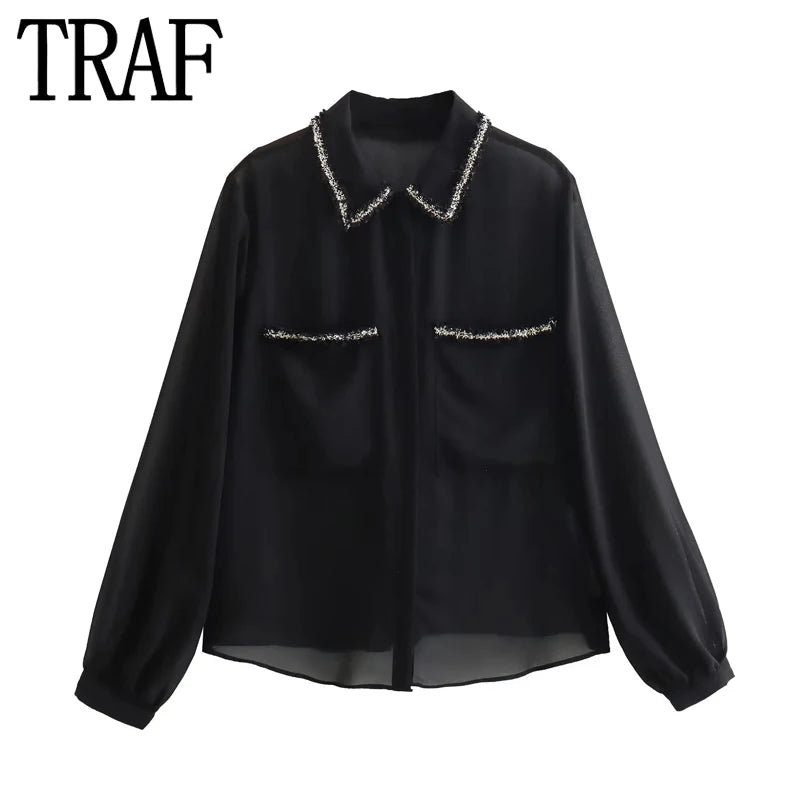 Textured Black Shirt Women