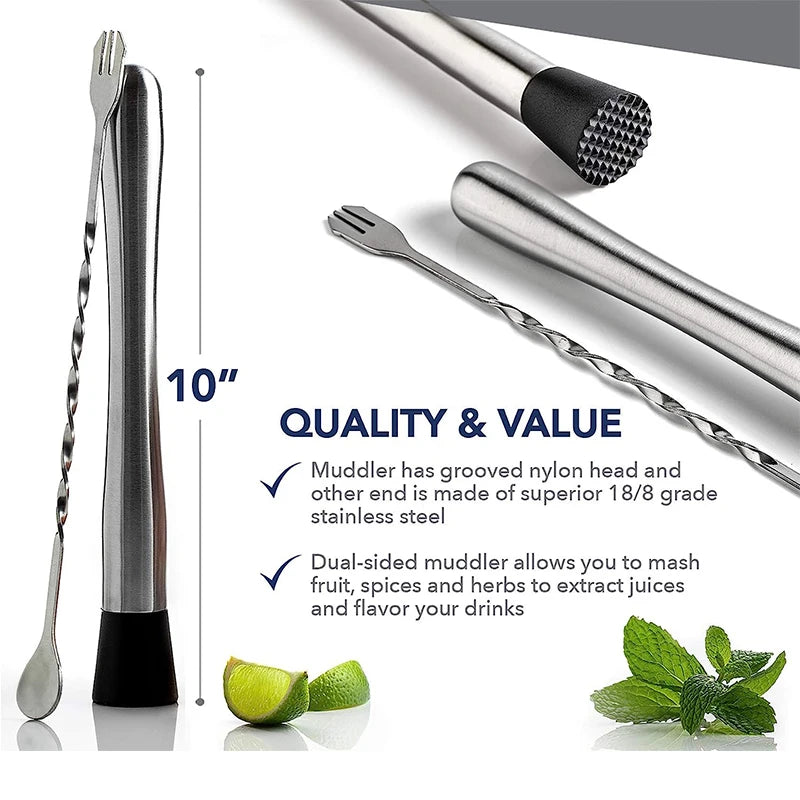 Professional Bar Stainless Steel Cocktail Muddler and Mixing Spoon