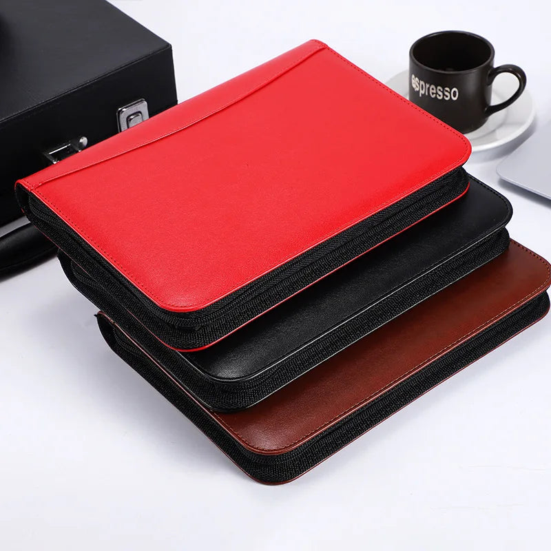 Leather  Folder  Cover Loose Leaf Zipper Notebook Binder With Calculator