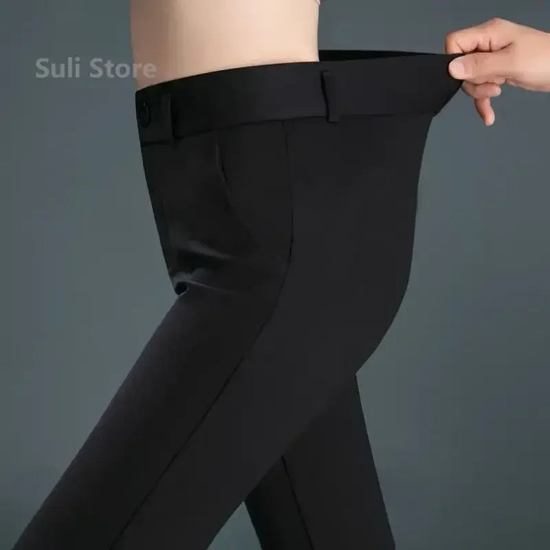 Bartender Black Women's Mid-Waist Straight-Leg Suit Pants