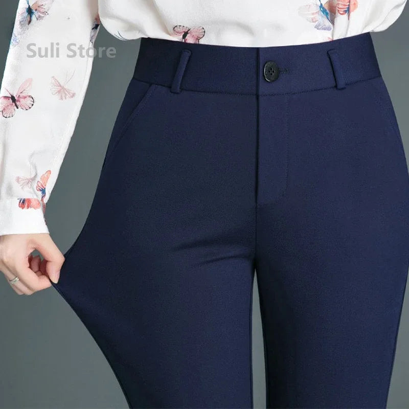 Bartender Black Women's Mid-Waist Straight-Leg Suit Pants
