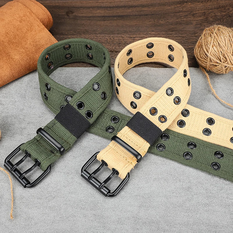 Men's and women's double button canvas belt