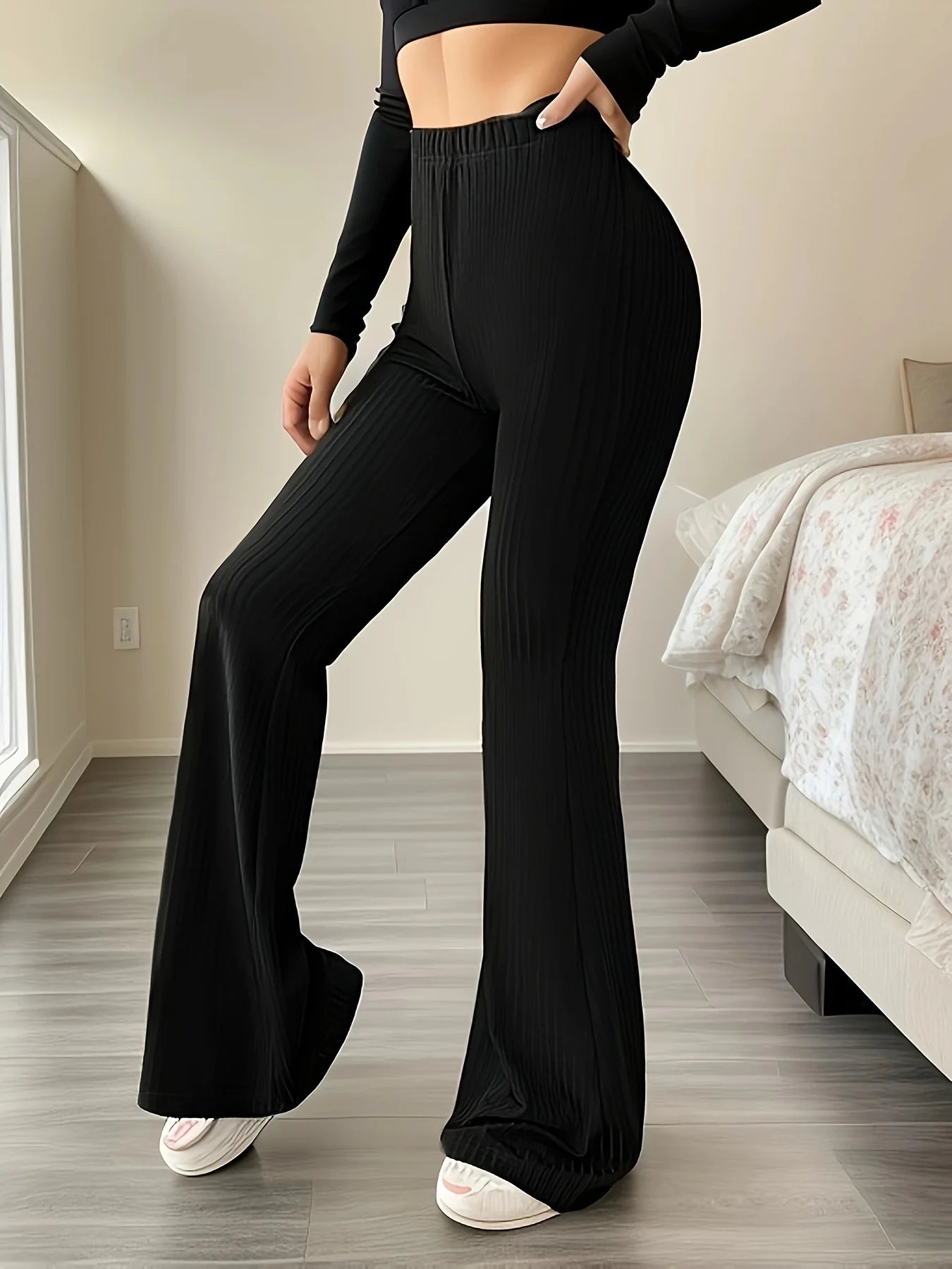 Bartender Black Cross-border European and American style skinny bell bottoms