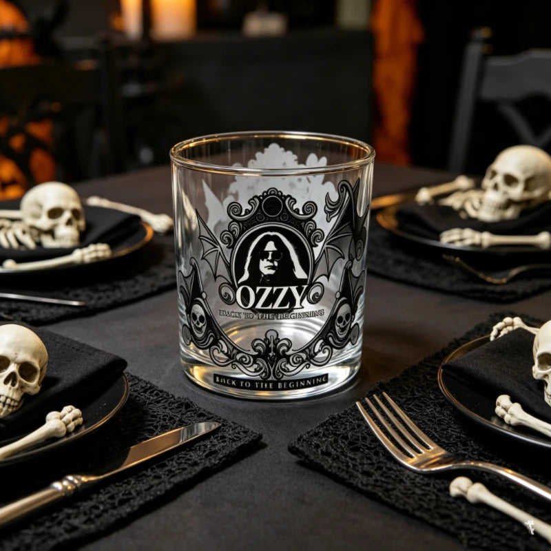 Bartender Black Skull Bat Rock Whiskey Glass