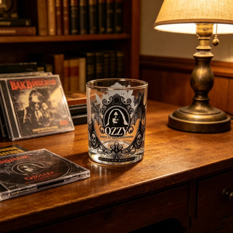 Bartender Black Skull Bat Rock Whiskey Glass